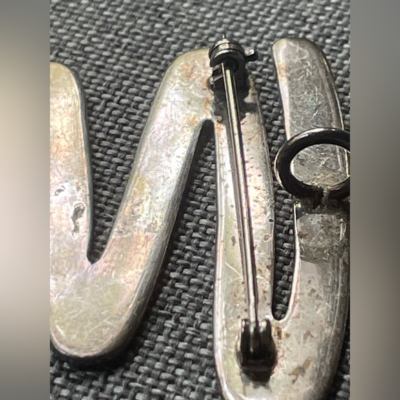 Vintage Sterling Silver 925 Zig Zag Modernist Taxco Mexo Pendant Pin Brooch - Picture 8 of 10